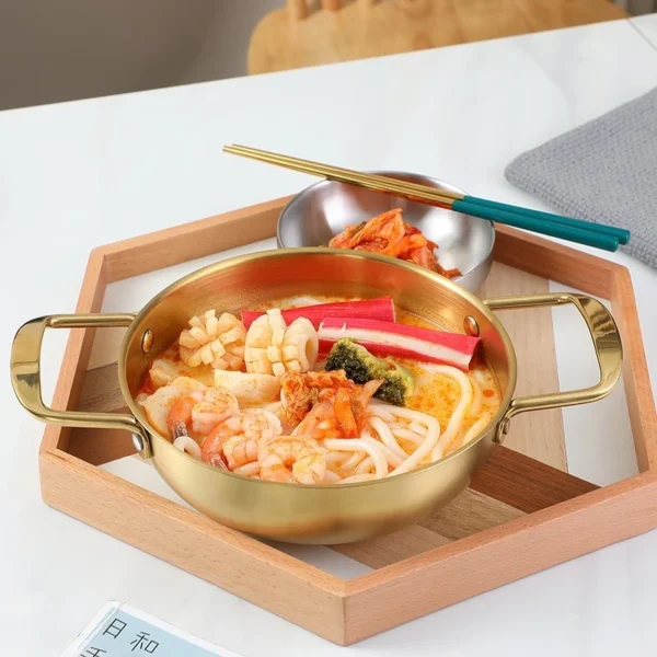 Stainless Steel Ramen Noodle Hot Pot | Korean-Style Seafood Soup Cooking Pot with Handles