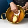 Korean Gold Flat-Bottom Wok | Stainless Steel Dry Pot | Ramen & Noodle Cooking Pan