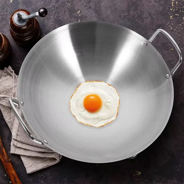 Silver Enamel Wok | Stainless Steel Kuali | Ridged Iron Cooking Wok Durable Kitchen Pan