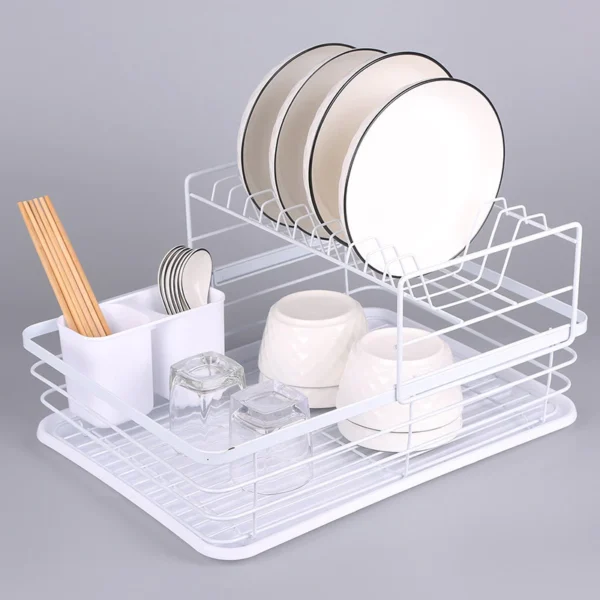 Japanese Style Double-Layer Dish Rack | Kitchen Utensil & Cutlery Organizer | Plate & Bowl Storage Drainer