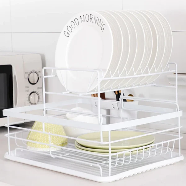 Japanese Style Double-Layer Dish Rack | Kitchen Utensil & Cutlery Organizer | Plate & Bowl Storage Drainer